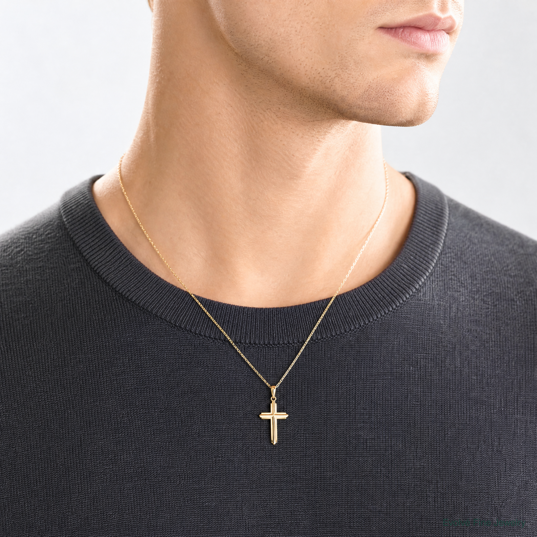14K Polished Cross Charm - Model Shot