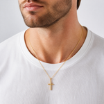14K Tubular Cross Charm - Model Shot