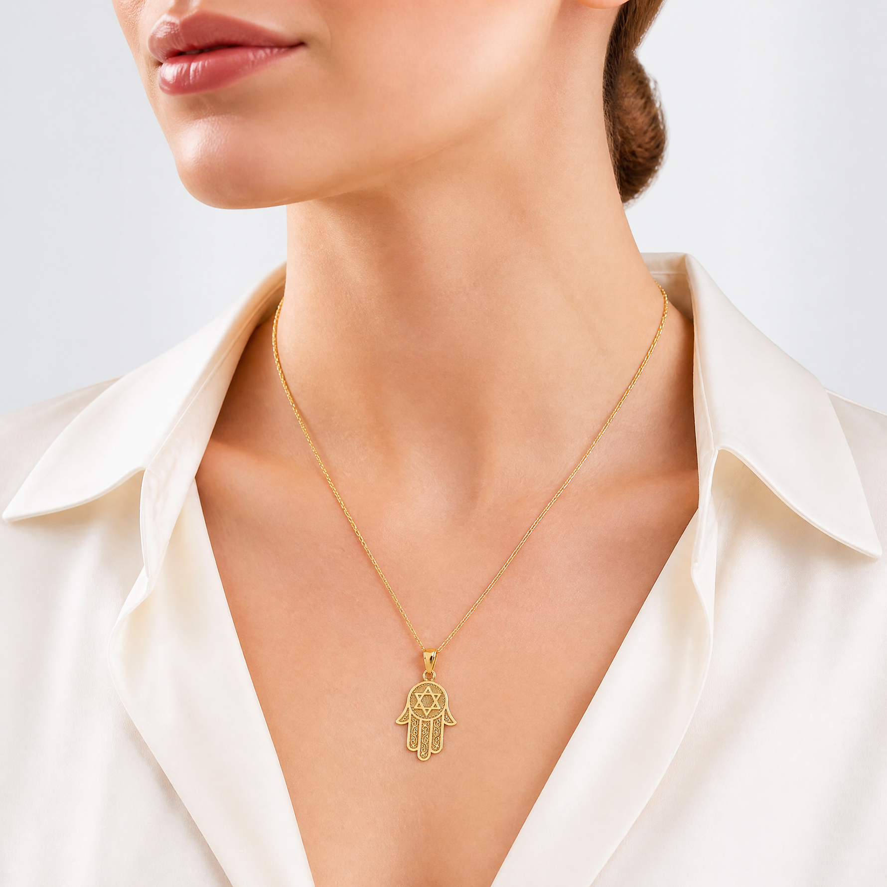 14K Chamseh W/ Star Of David Charm - Model Shot