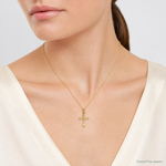 14K Textured Mini Cross Charm - Model Shot