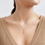 14K Polished Beveled Cross w/ Round tips Charm - Model Shot