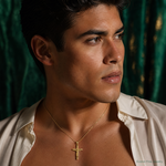 14K Textured Crucifix Charm - Model Shot