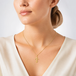 14K Cross With Drape Charm - Model Shot
