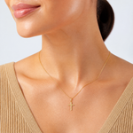 14K Beaded and Polished Cross Charm - Model Shot