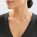 14K w/ Engraved Edges Cross Charm - Model Shot