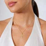 14K Filigree Beaded Outline Cross Charm - Model Shot