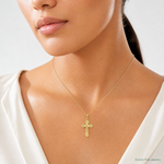 14K W/ Textured Scalloped Edge Crucifix Charm - Model Shot