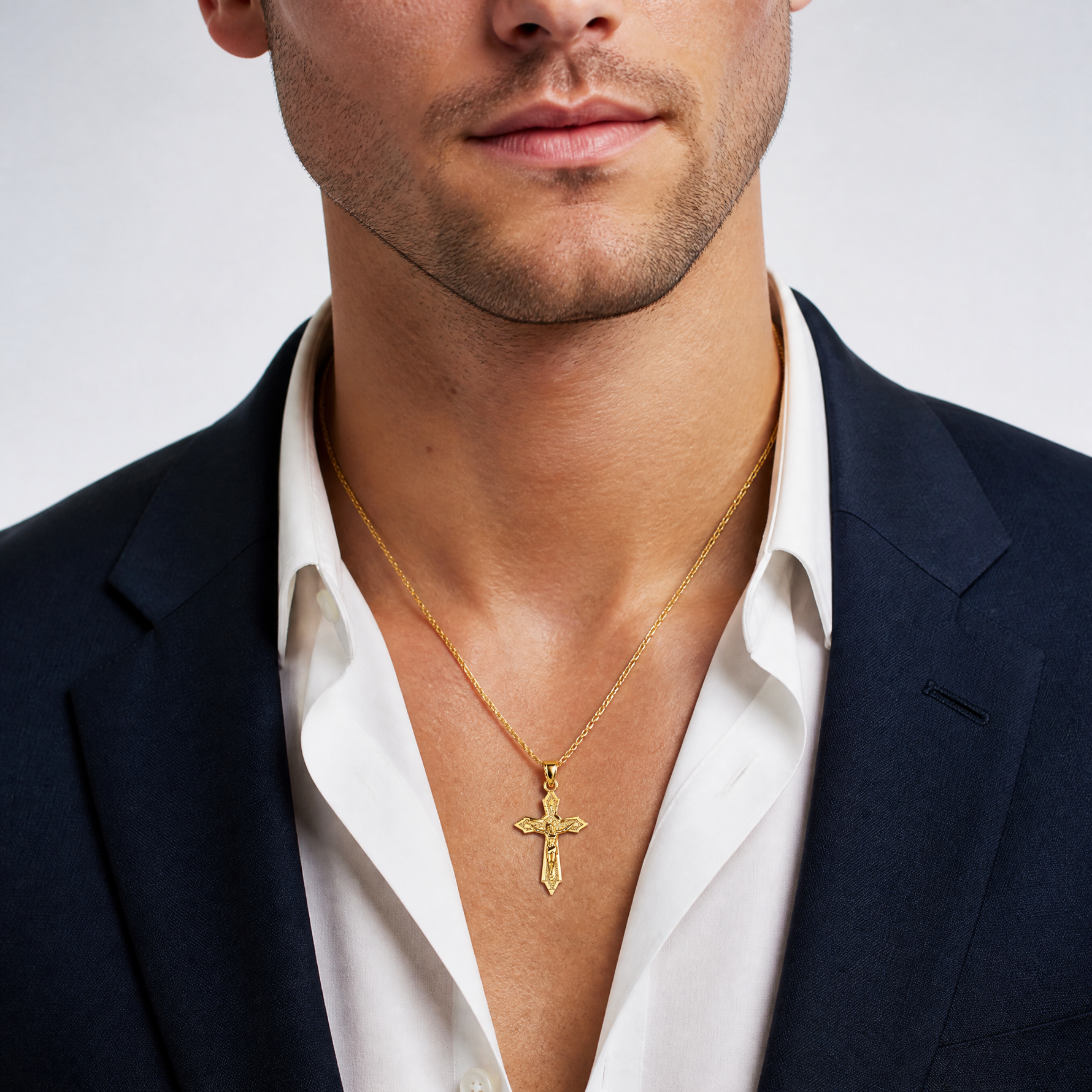 14K W/ Arrow Pointed Ends Crucifix Charm - Model Shot