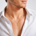 14K Cut-Out Heart Design Cross Charm - Model Shot