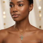 14K Blue and Red Enameled Cross Charm - Model Shot