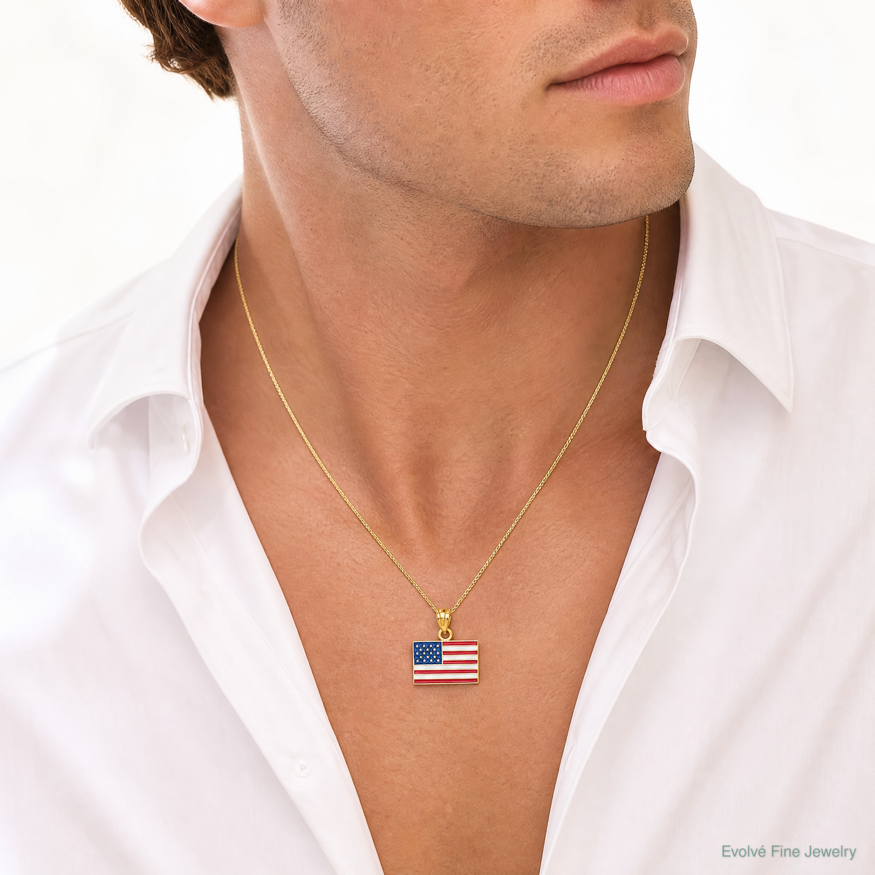 14k Enameled United States Flag Pendant - Model Shot