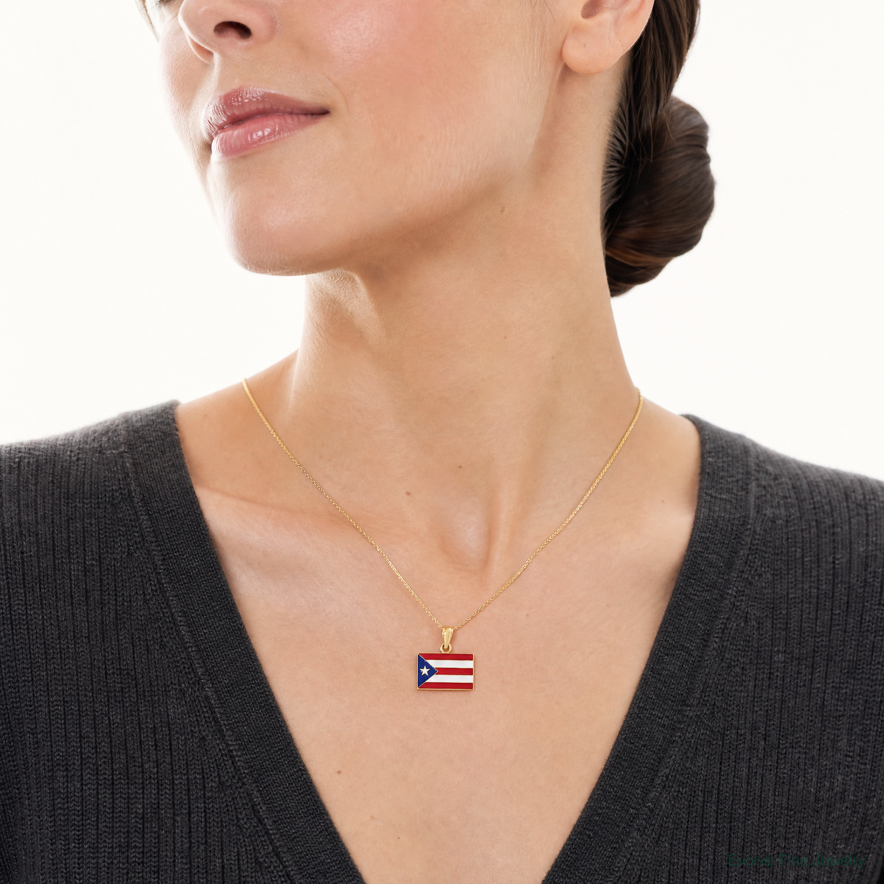 14k Solid Enameled Puerto Rico Flag Pendant - Model Shot