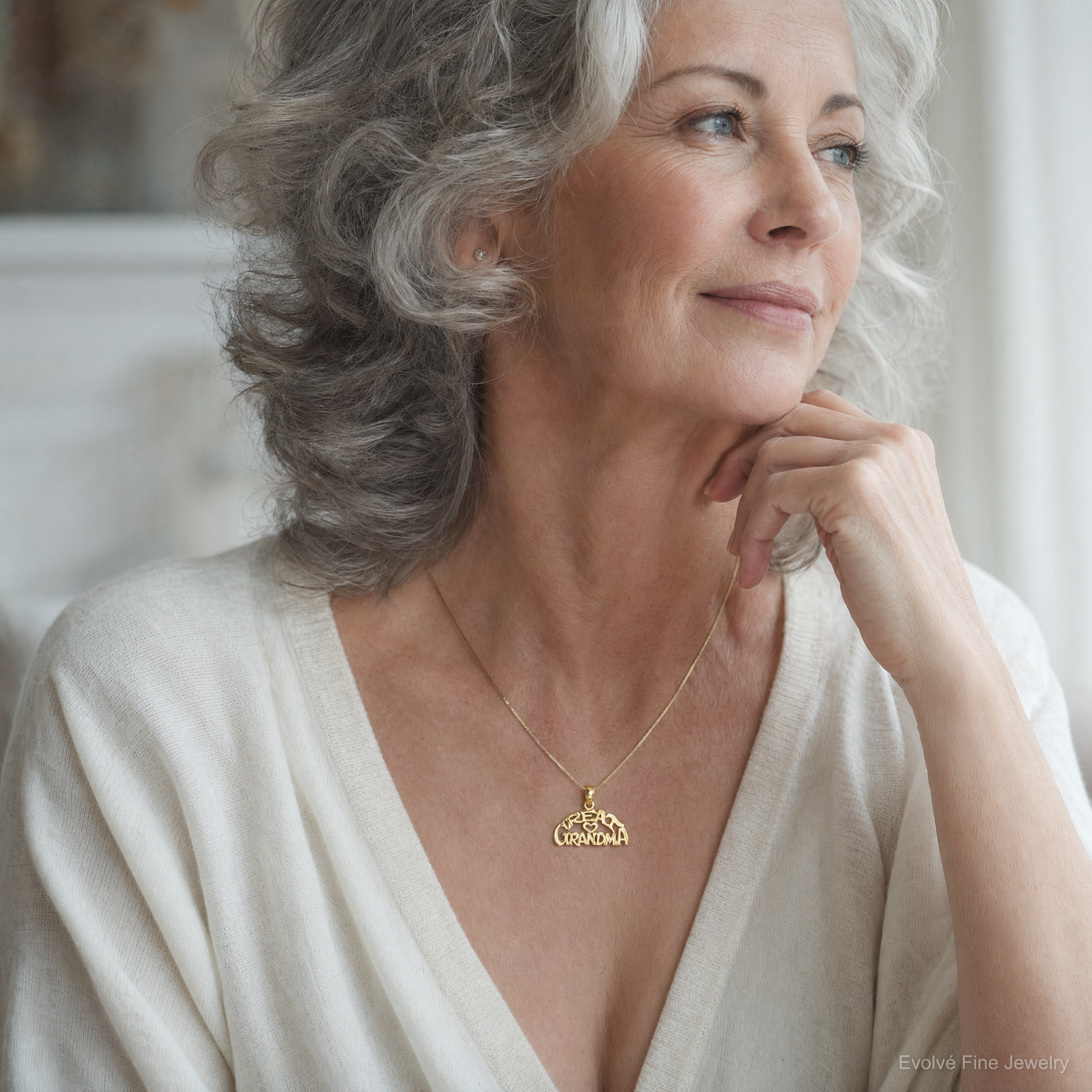 14K Block and Engraved GREAT GRANDMA Charm - Model Shot