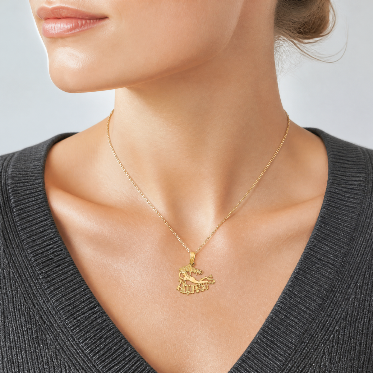 14K AQUARIUS Zodiac Charm - Model Shot