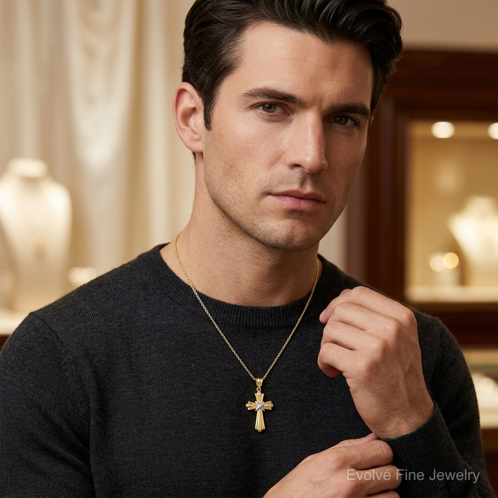 14K Two-Tone Polished Cross X Center Design Charm - Model Shot