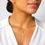 14K Two-Tone Cut-Out Dove On Cross Charm - Model Shot