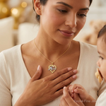 14k Two-tone w/White Rhodium MOM in Heart Charm - Model Shot