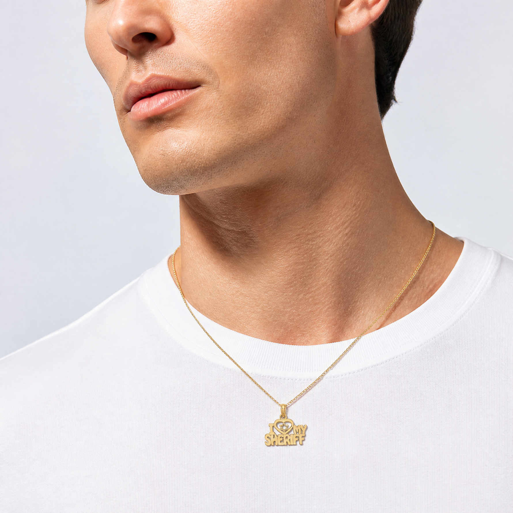 14k I HEART MY SHERIFF Charm - Model Shot