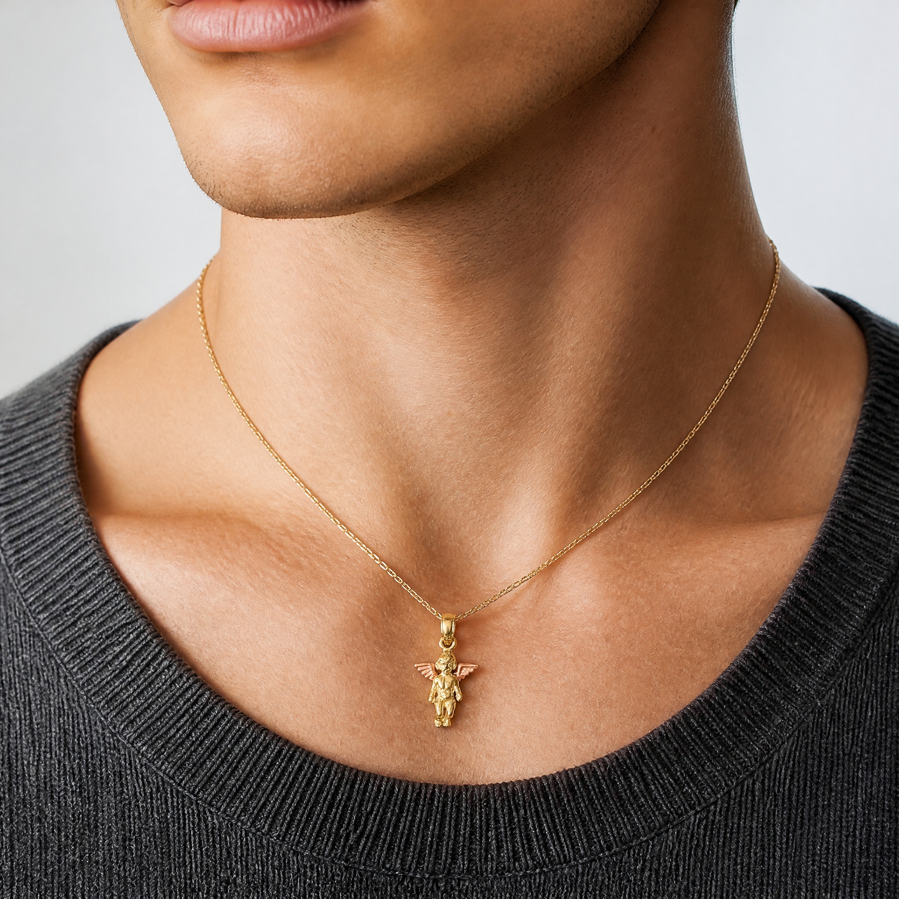 14K Two-Tone 3-D Mini Guardian Angel Charm - Model Shot