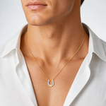14k w/ Rhodium Horseshoe Chain Slide Charm - Model Shot