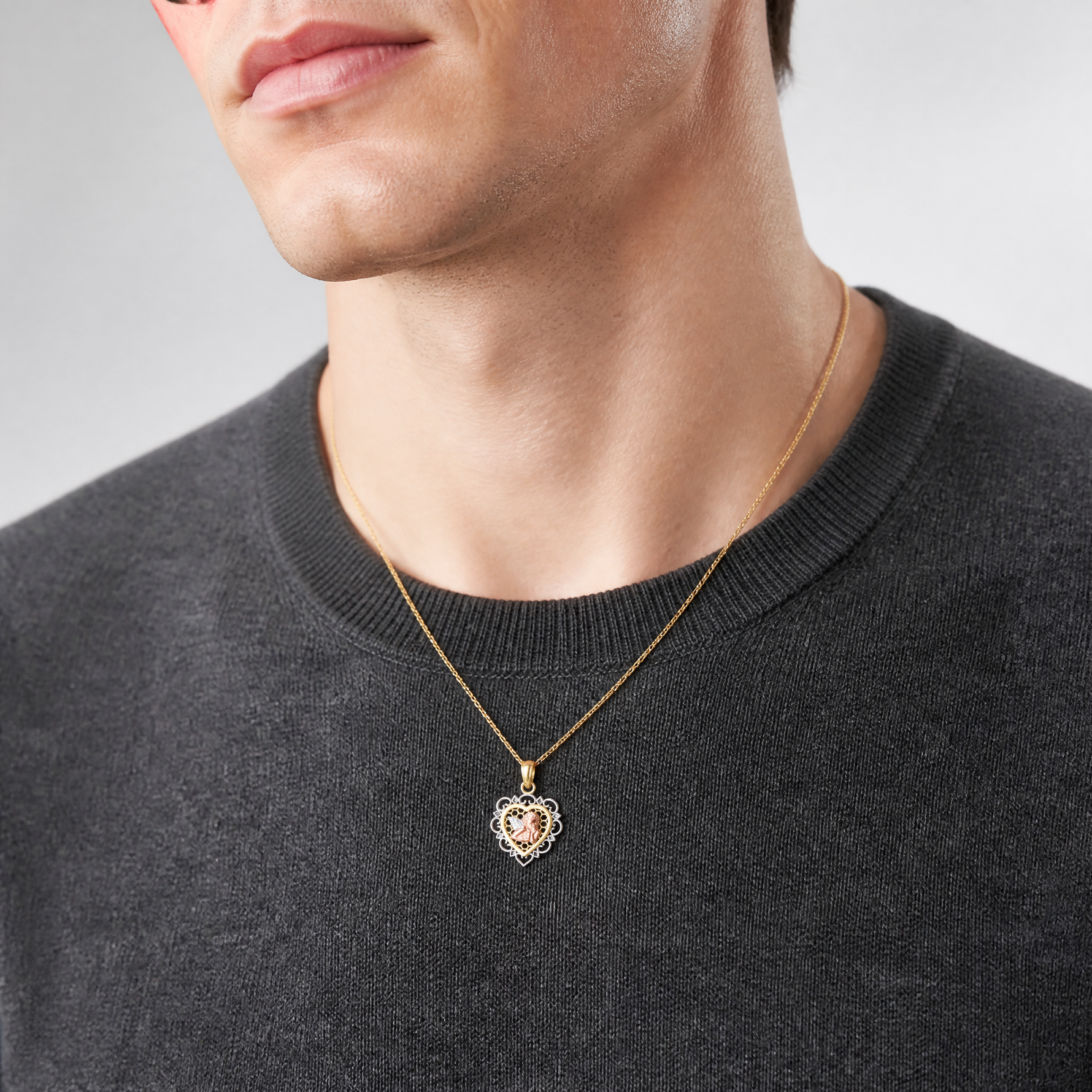 14K Two-tone w/White Rhodium Small Angel In Heart Charm - Model Shot