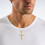 14K Two-tone Engraved Crucifix Charm - Model Shot