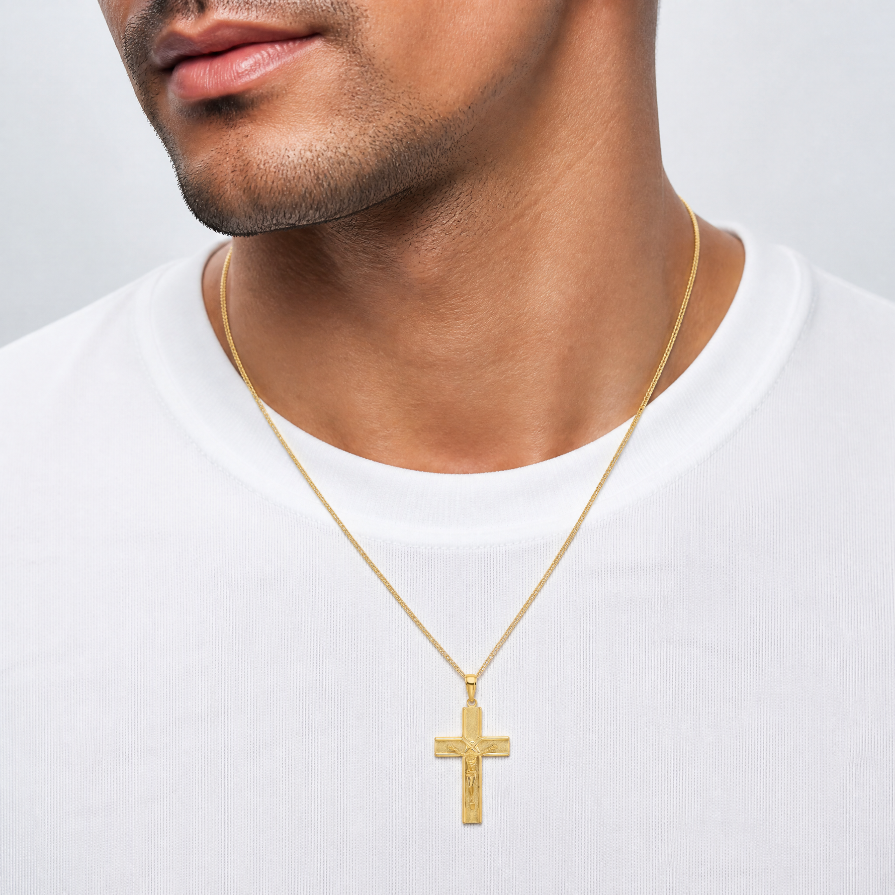 14K W/ Satin Finish Crucifix Charm - Model Shot