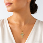 14k Two-tone Celtic Crucifix w/ Eternity Circle Charm - Model Shot