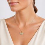 14k w/Rhodium Cut-out Wings Butterfly Pendant - Model Shot