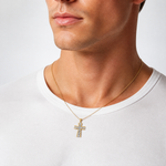 14K W/ Rhodium and D/C Flower Design Cross Charm - Model Shot