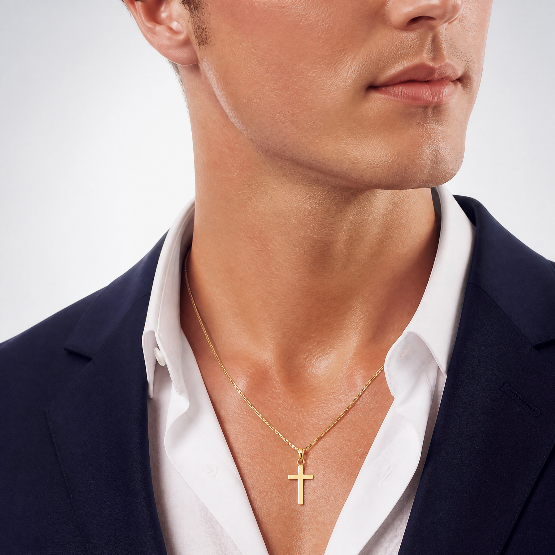 14k Polished Cross Pendant - Model Shot