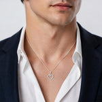 14K White Gold Polished and Textured Heart Pendant - Model Shot