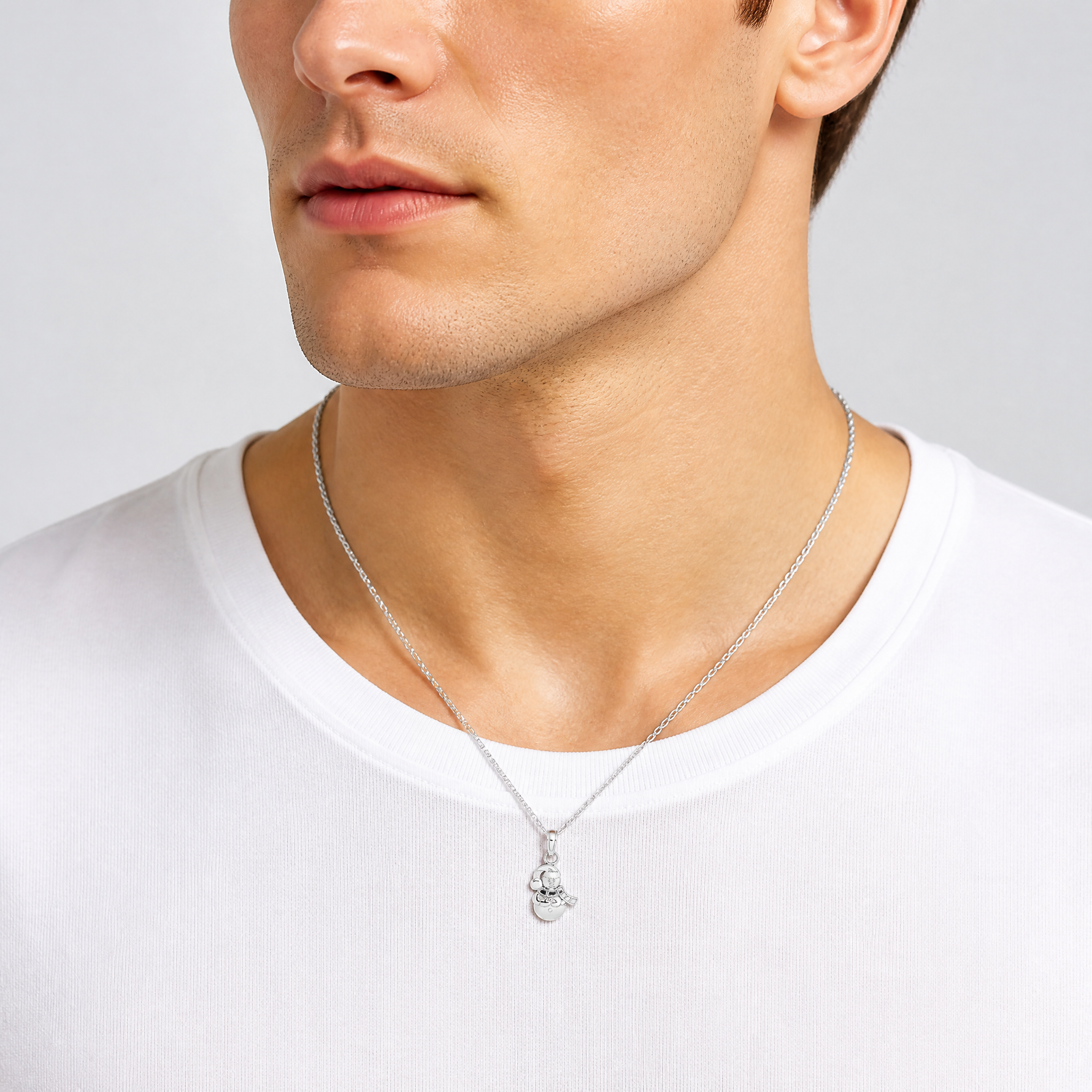 14K White Gold Snowman Charm - Model Shot