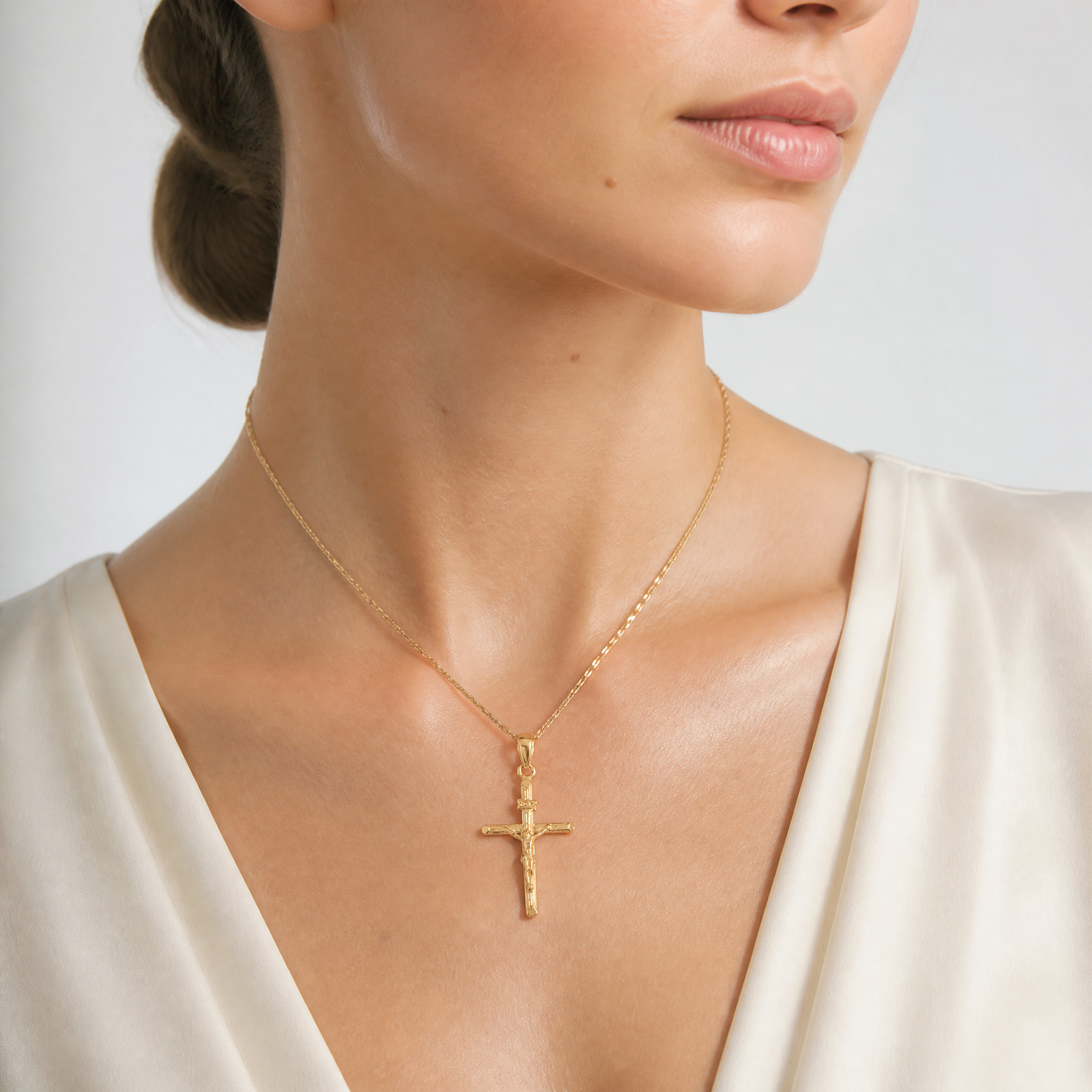 14k Crucifix Pendant - Model Shot