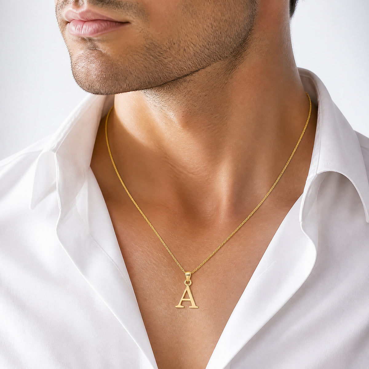14K Letter A Initial Pendant - Model Shot