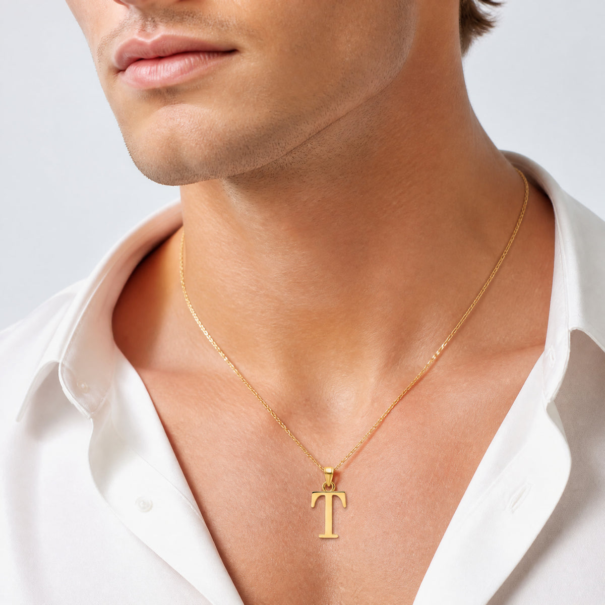 14K Polished Letter T Pendant - Model Shot
