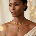 14K Polished Cross Pendant - Model Shot