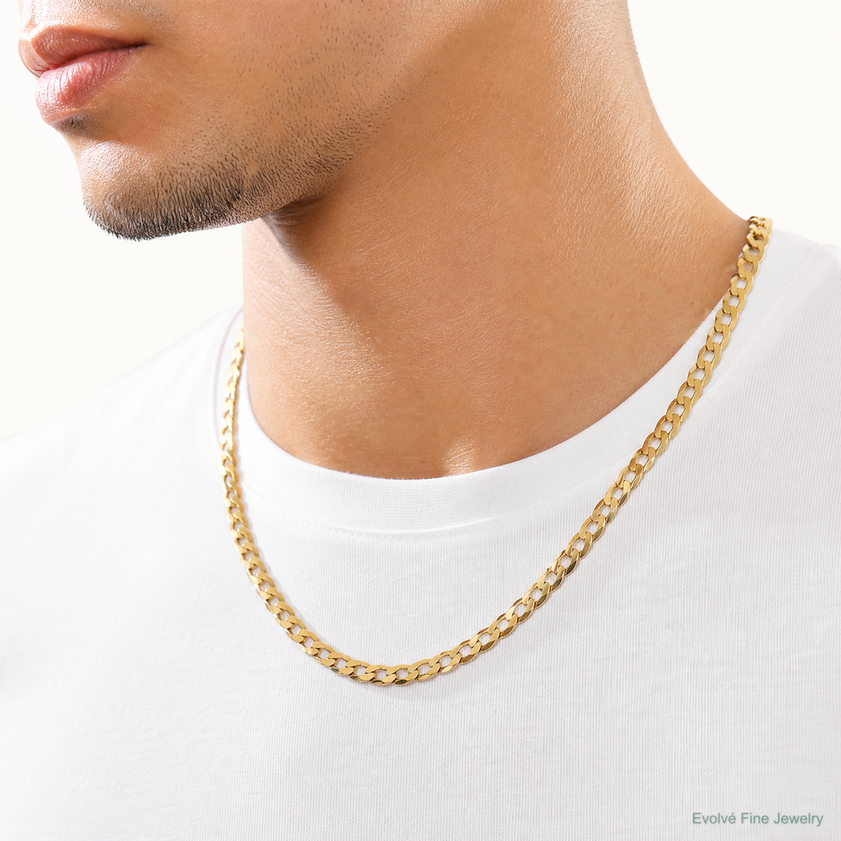 14k 7.2mm Lightweight Flat Cuban Chain - Model Shot