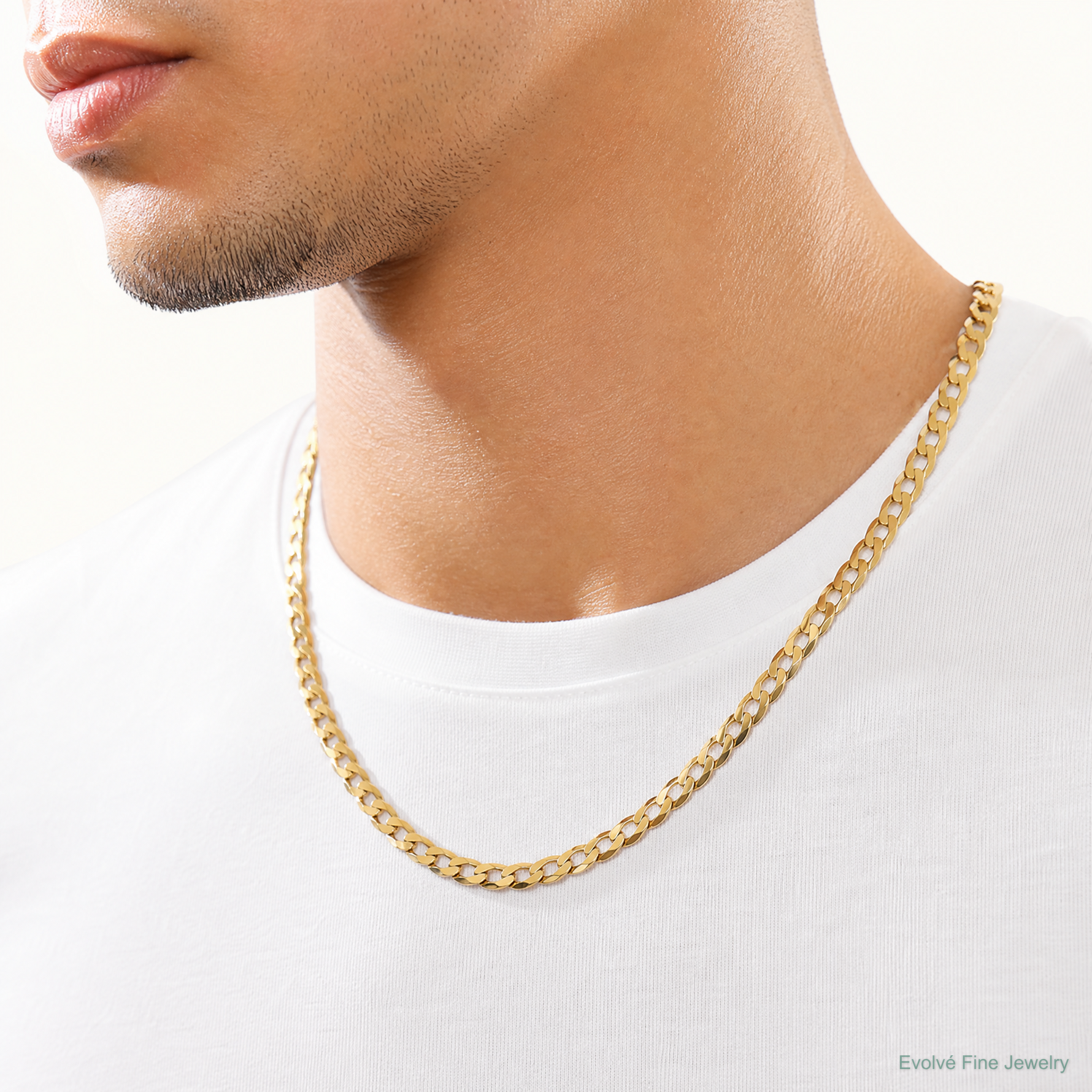 14k 7.2mm Lightweight Flat Cuban Chain - Model Shot