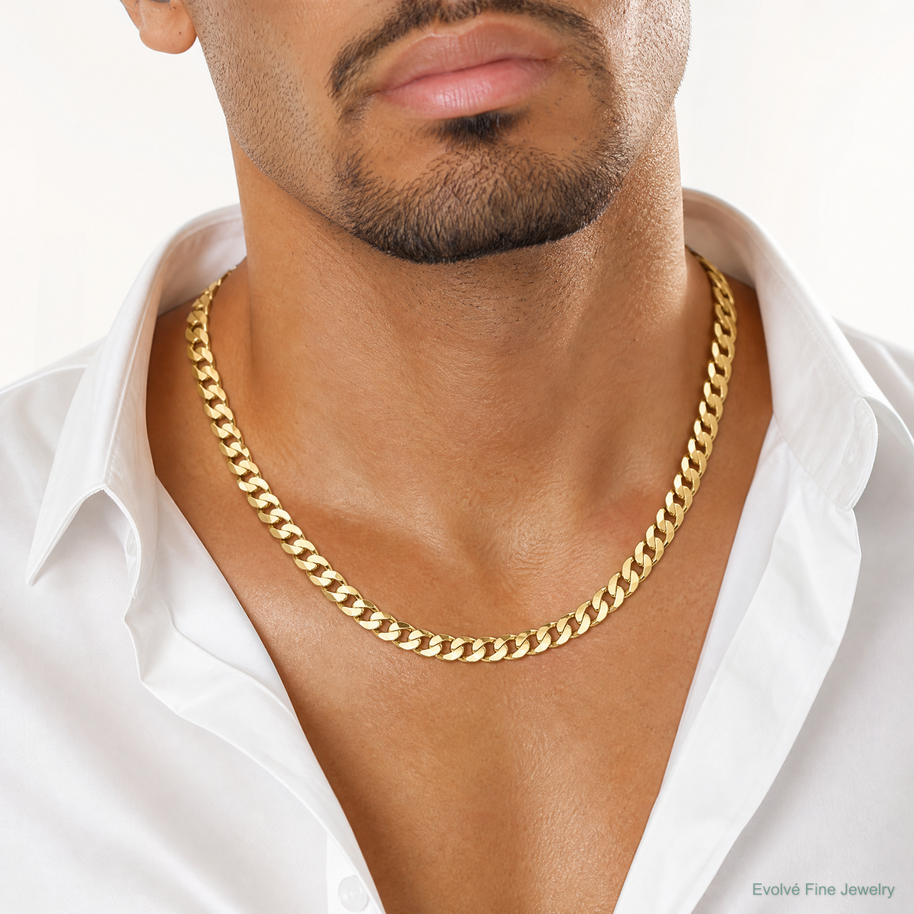 14k 8.3mm Lightweight Flat Cuban Chain - Model Shot