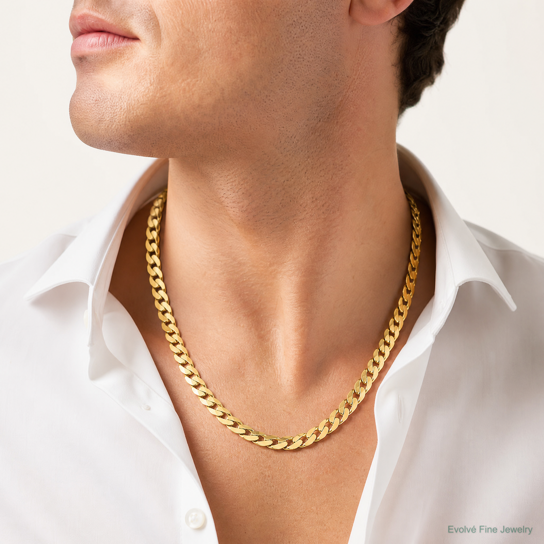 14k 9.4mm Lightweight Flat Cuban Chain - Model Shot