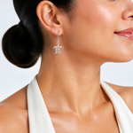 Sterling Silver Rhodium-plated Cut Out Mother & Baby Turtle Dangle Earring - Model Shot