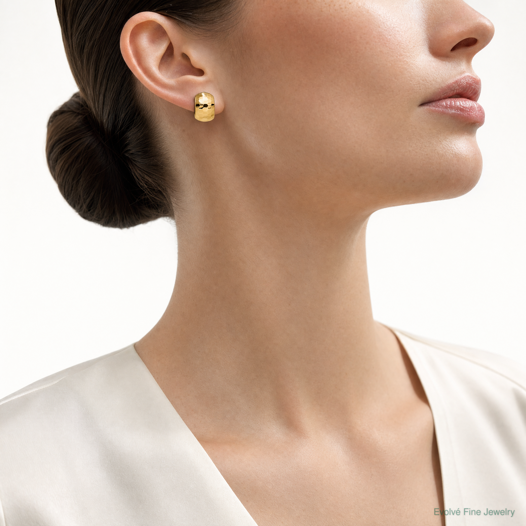 Leslie's 14K Polished Hammered Omega Back Earrings - Model Shot