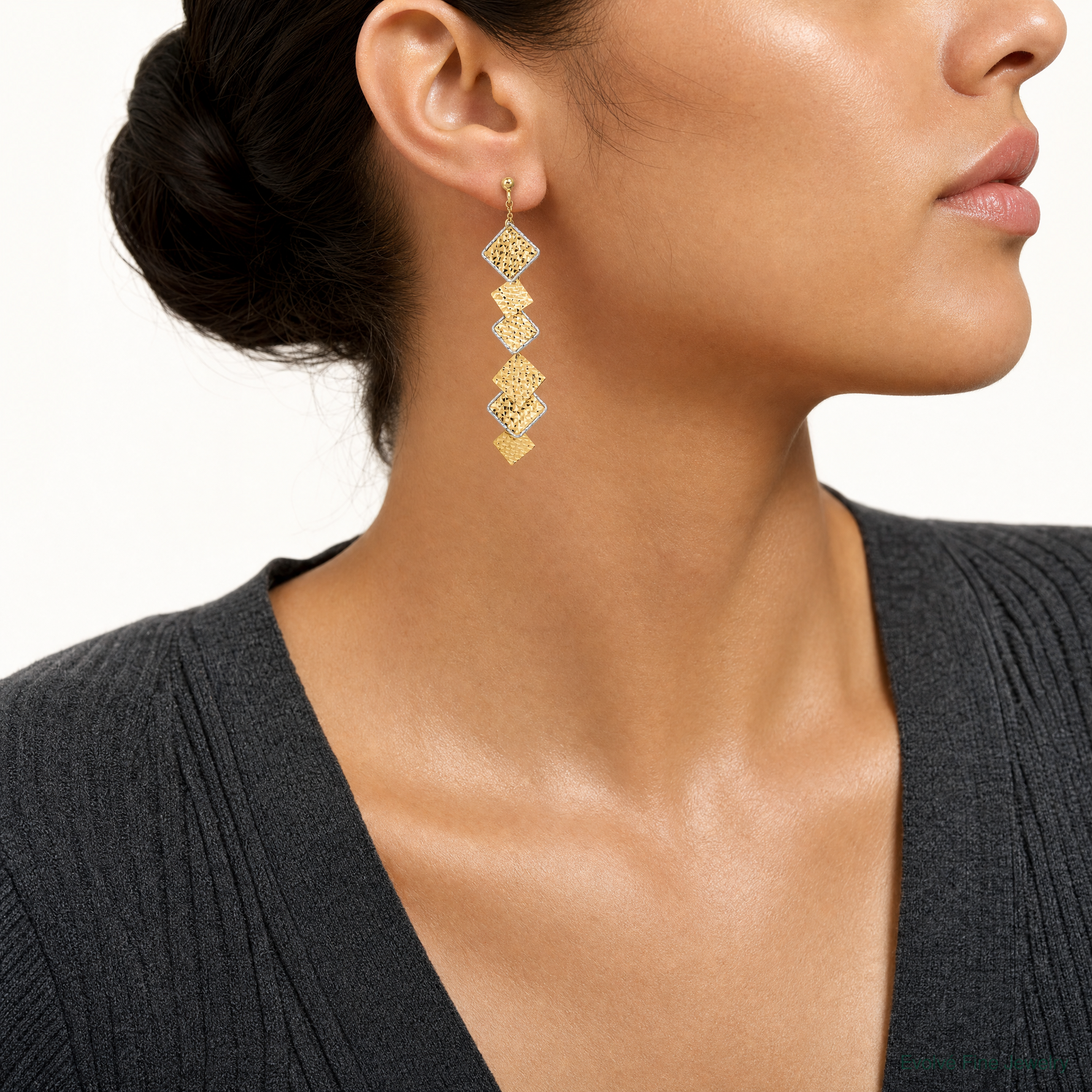 Leslie's 14K Two-tone Polished and Brushed D/C Post Dangle Earrings - Model Shot