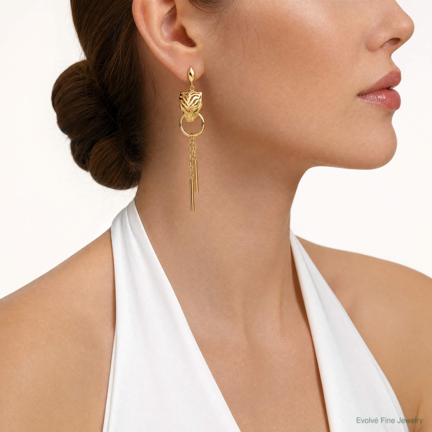 Leslie's 14k Polished Green Enamel Tiger Post Dangle Earrings - Model Shot