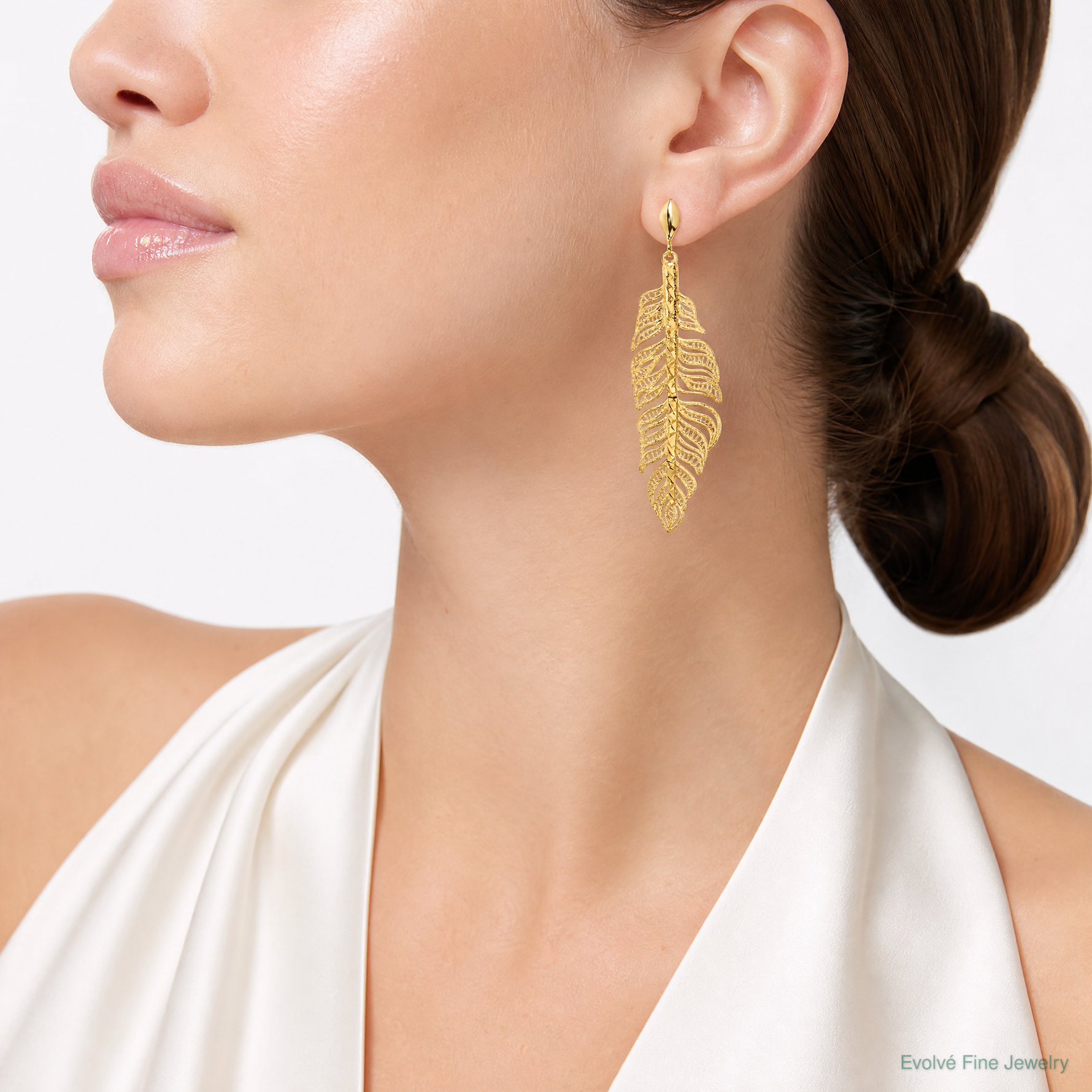 Leslie's 14k Polished D/C Textured Leaf Post Dangle Earrings - Model Shot