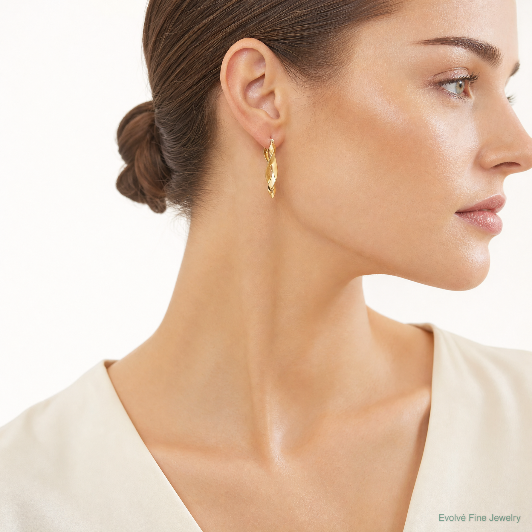 Leslie's 14K Polished Left and Right Eternity Hoop Earrings - Model Shot