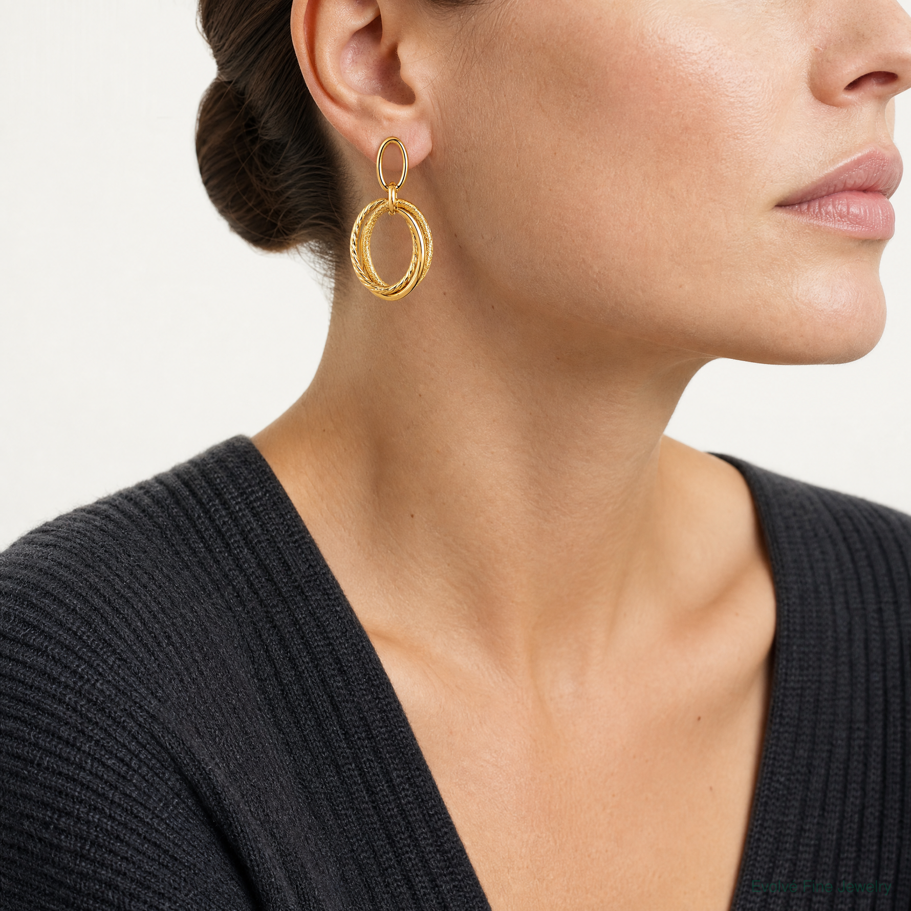 Leslie's 14K Polished and Textured Post Dangle Earrings - Model Shot