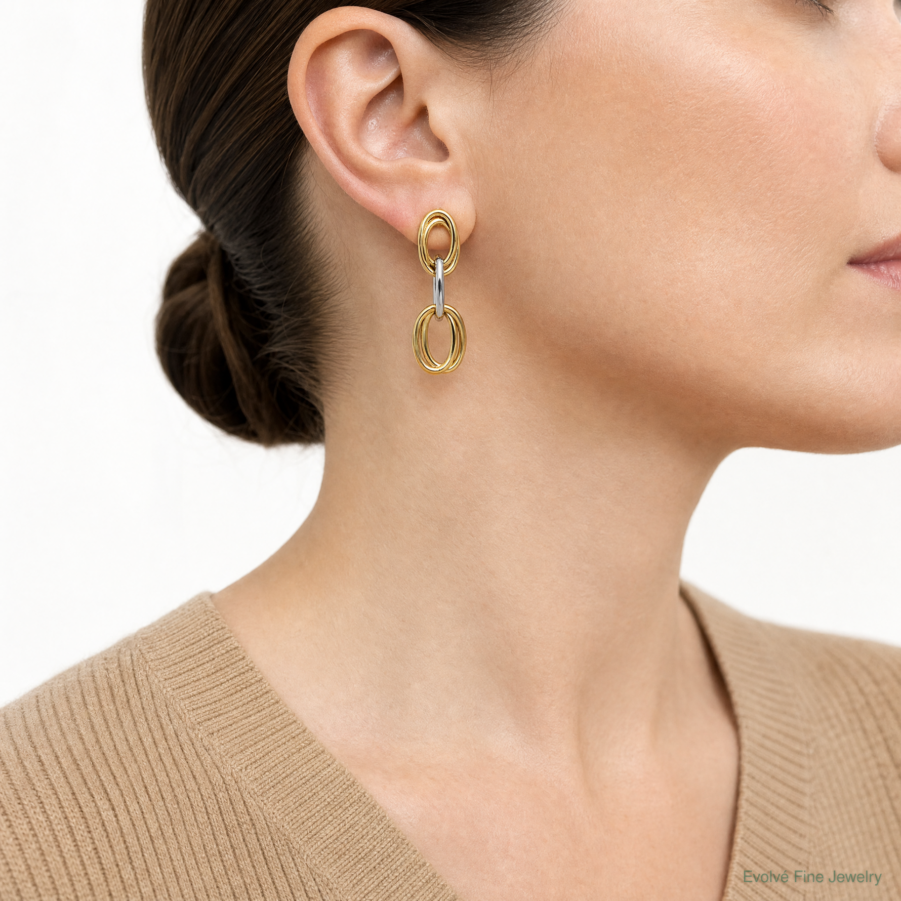 Leslie's 14K with Rhodium Polished Ovals Dangle Earrings - Model Shot