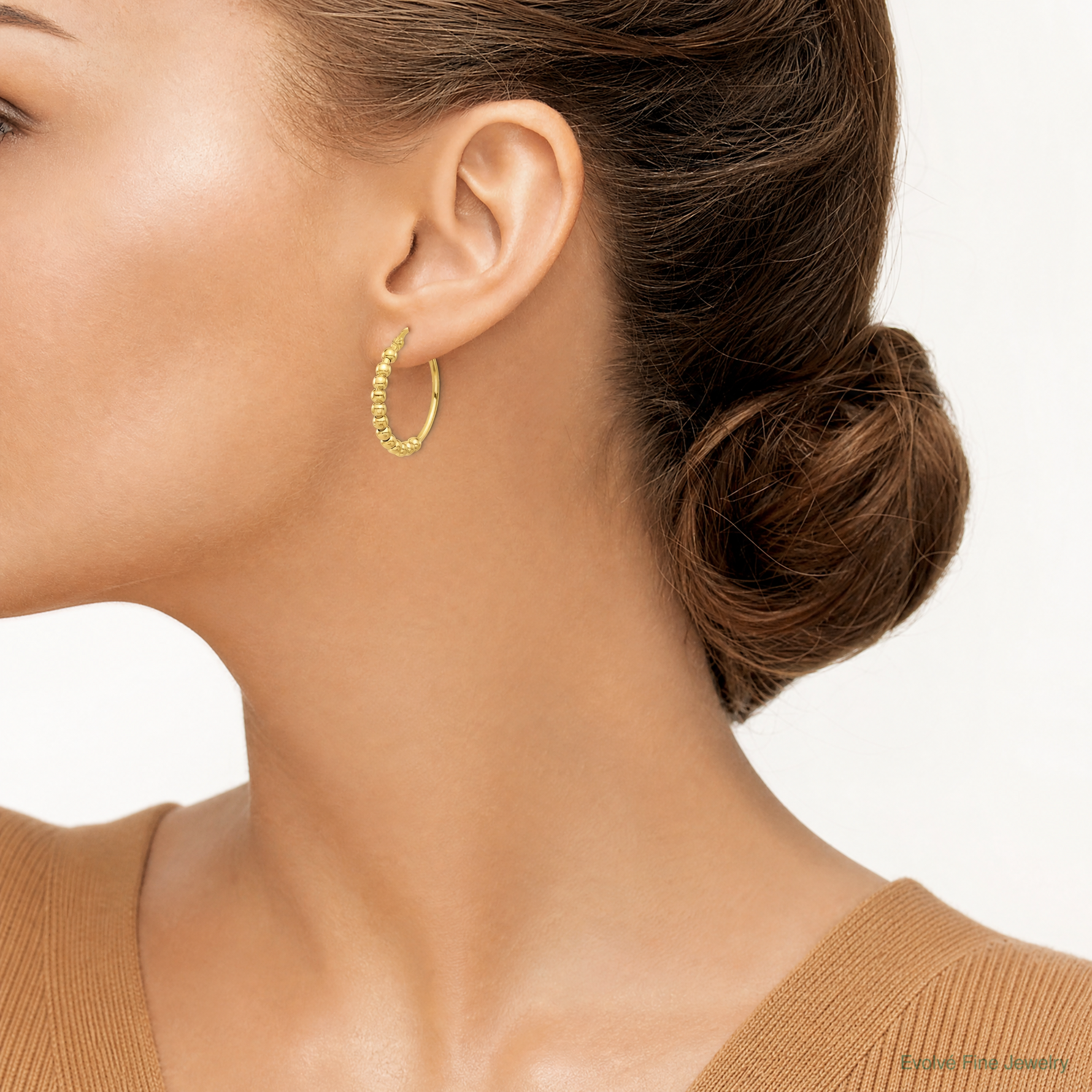 Leslie's 14K Polished Beaded Hoop Earrings - Model Shot